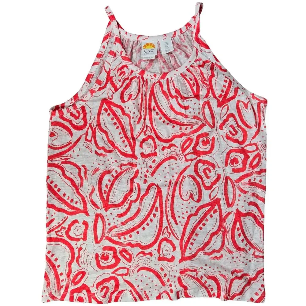 C&C California Linen Red Abstract Print Halter Neck Tank Top‎ Women's Medium - Picture 1 of 6